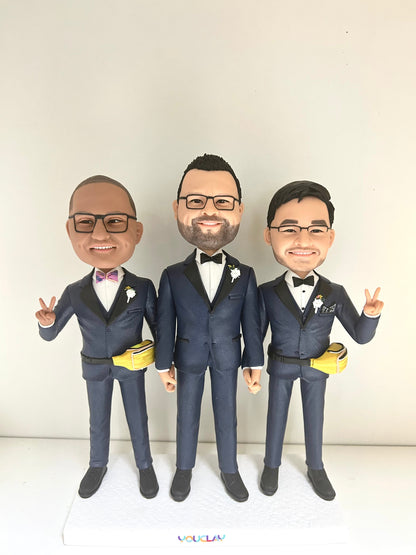 Figurines à tête branlante triple entièrement personnalisables (personne ou animal de compagnie)