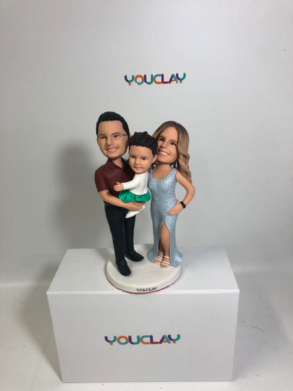 Figurines à tête branlante triple entièrement personnalisables (personne ou animal de compagnie)