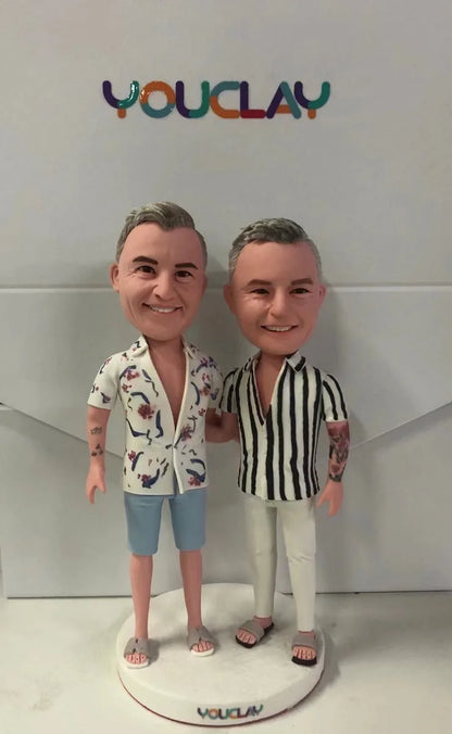 Couple bobbleheads hand-sculpted in polymer clay from a customer photo, YOUCLAY example 3