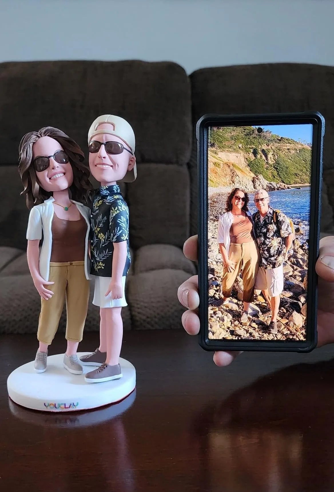 Couple bobbleheads hand-sculpted in polymer clay from a customer photo, YOUCLAY example 6
