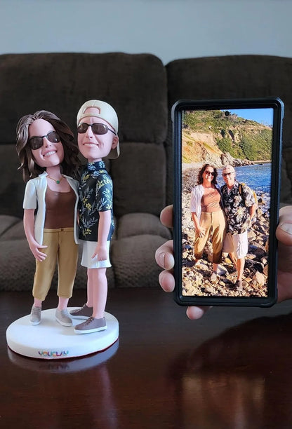 Couple bobbleheads hand-sculpted in polymer clay from a customer photo, YOUCLAY example 6