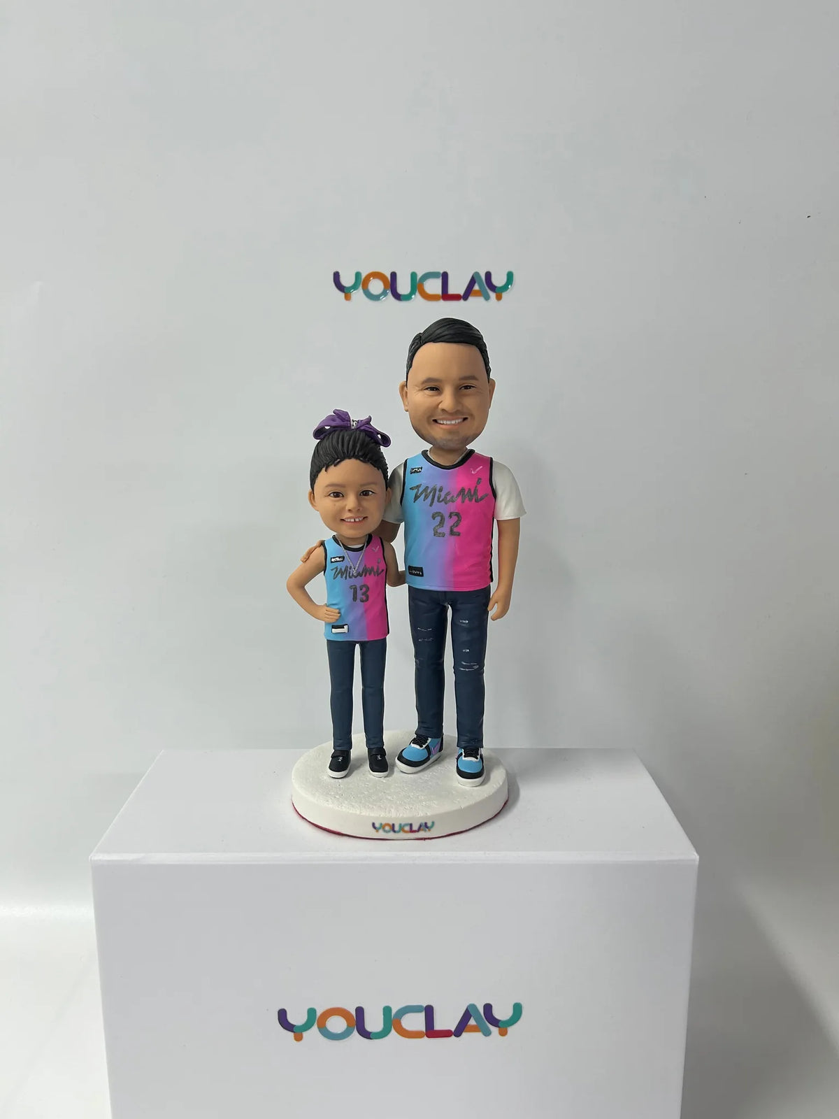 Couple bobbleheads hand-sculpted in polymer clay from a customer photo, YOUCLAY example 7