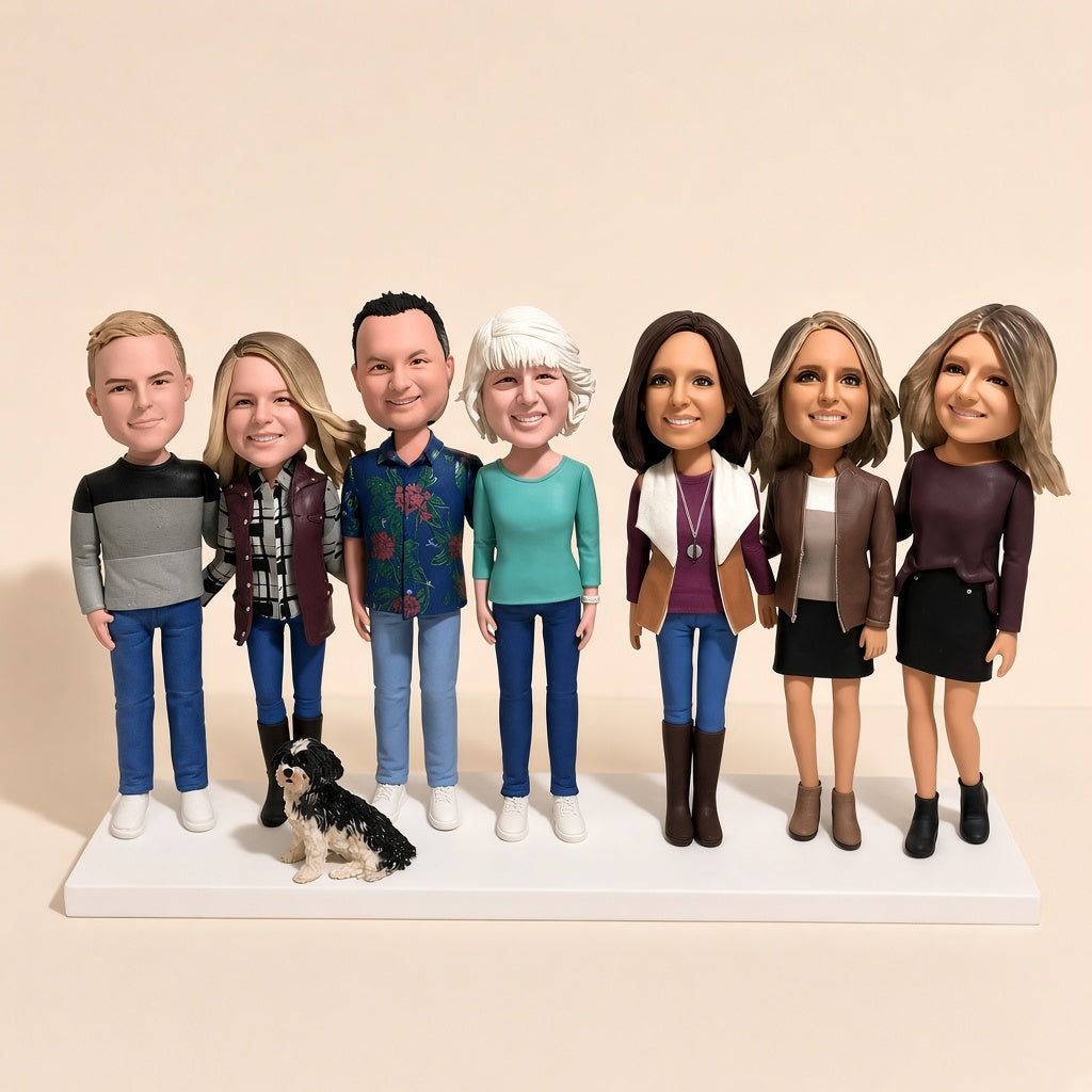 Fully Customizable Eight Bobbleheads (Person or Pet), Separate or Whole - custom clay bobblehead from your photo