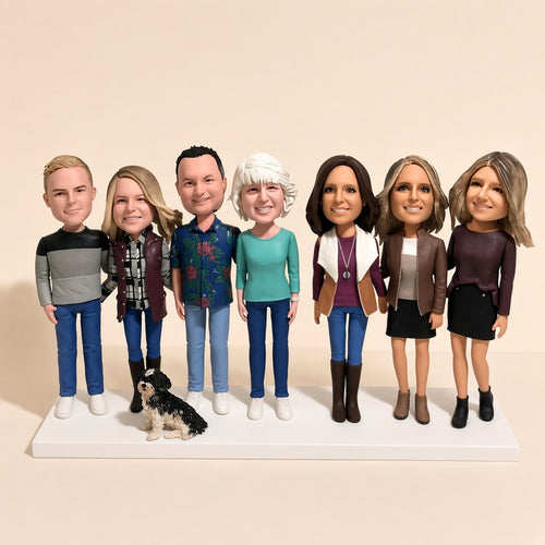Fully Customizable Eight Bobbleheads (Person or Pet), Separate or Whole - custom clay bobblehead from your photo