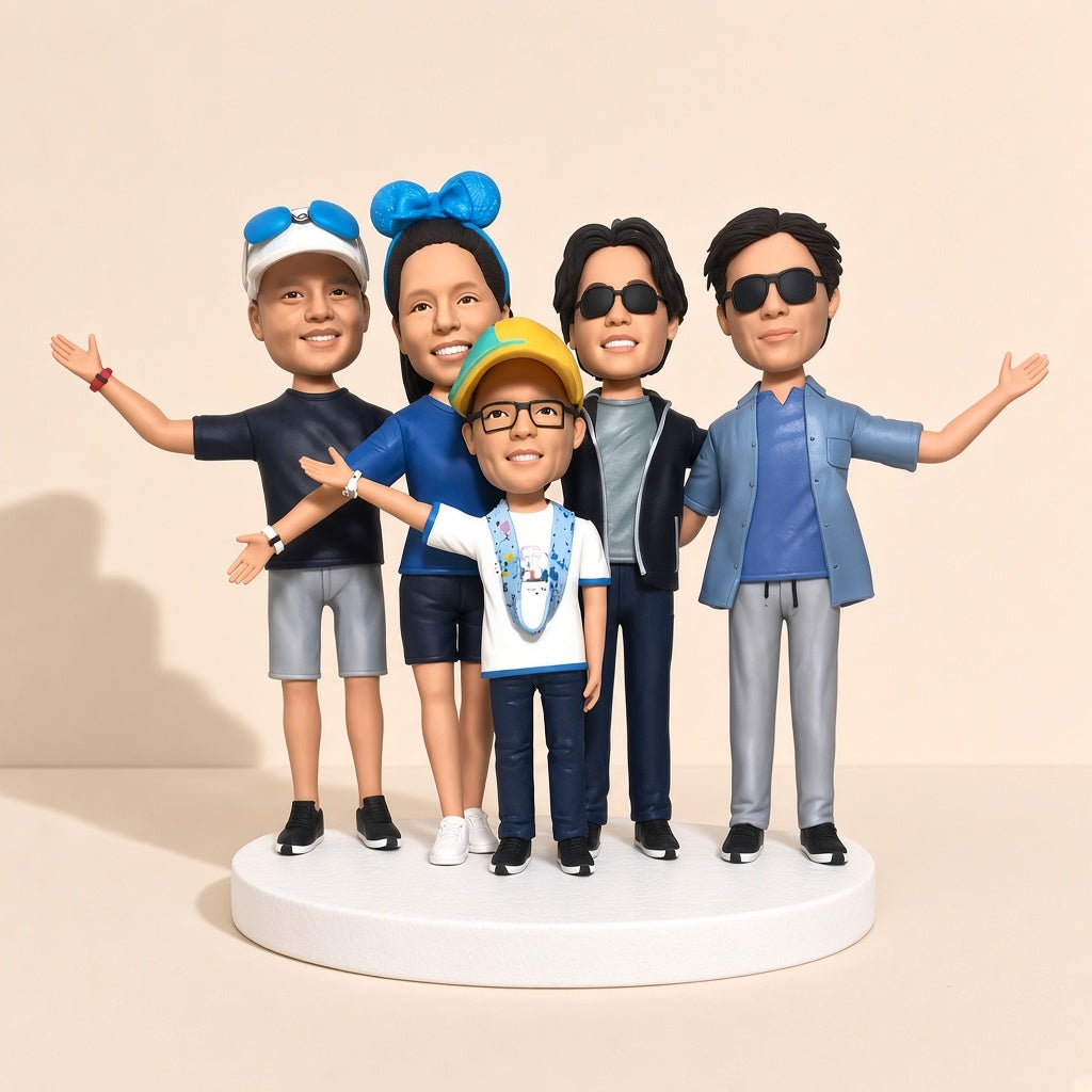 Fully Customizable Five Bobbleheads (Person or Pet) - custom clay bobblehead from your photo