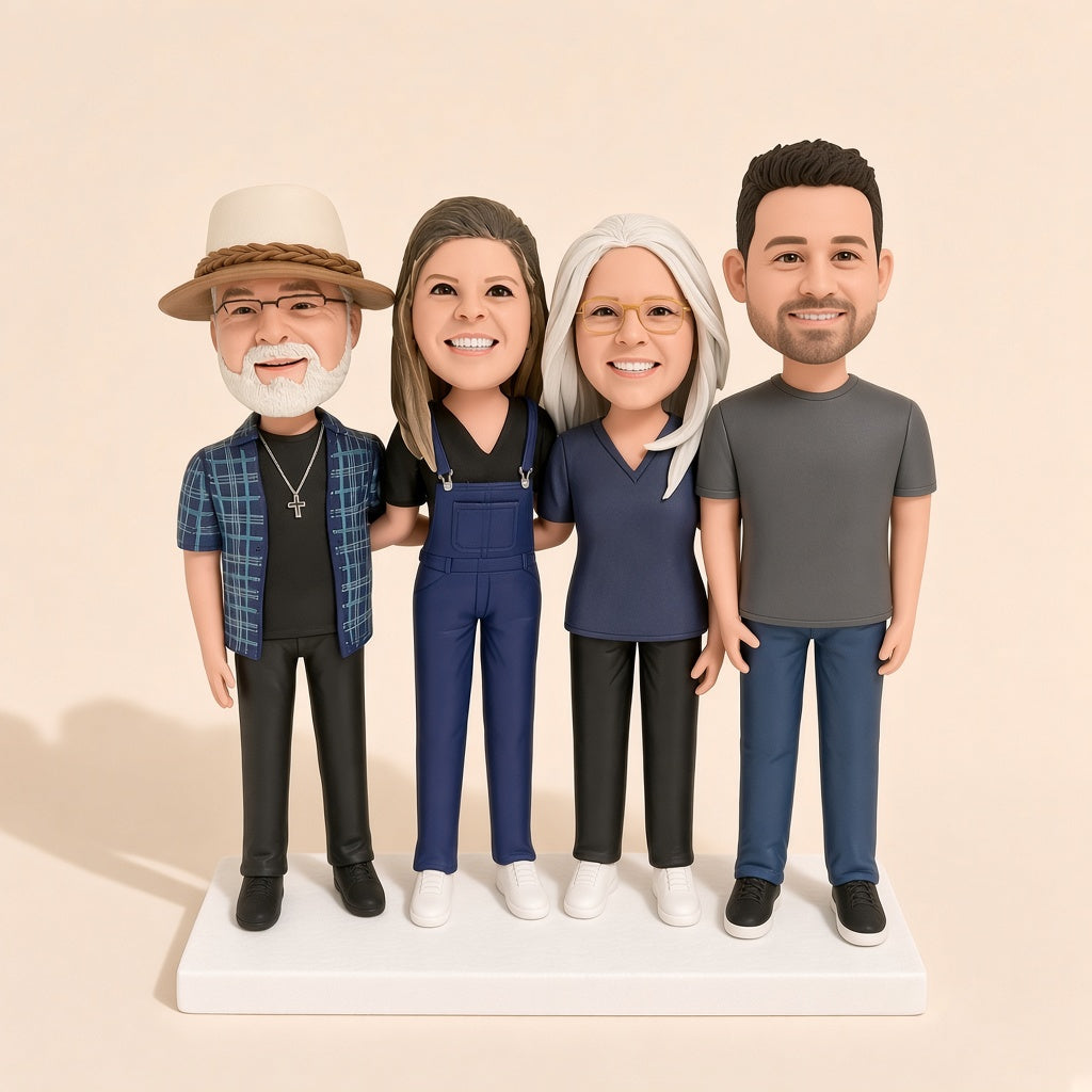 Fully Customizable Four Bobbleheads (Person or Pet) - custom clay bobblehead from your photo