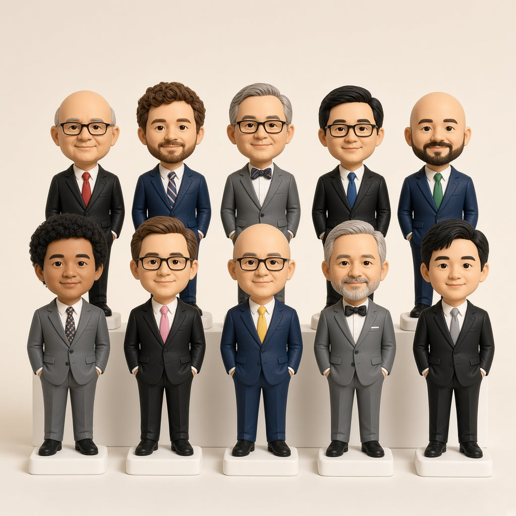 Fully Customizable Ten Bobbleheads (Person or Pet), Separate or Whole - custom clay bobblehead from your photo